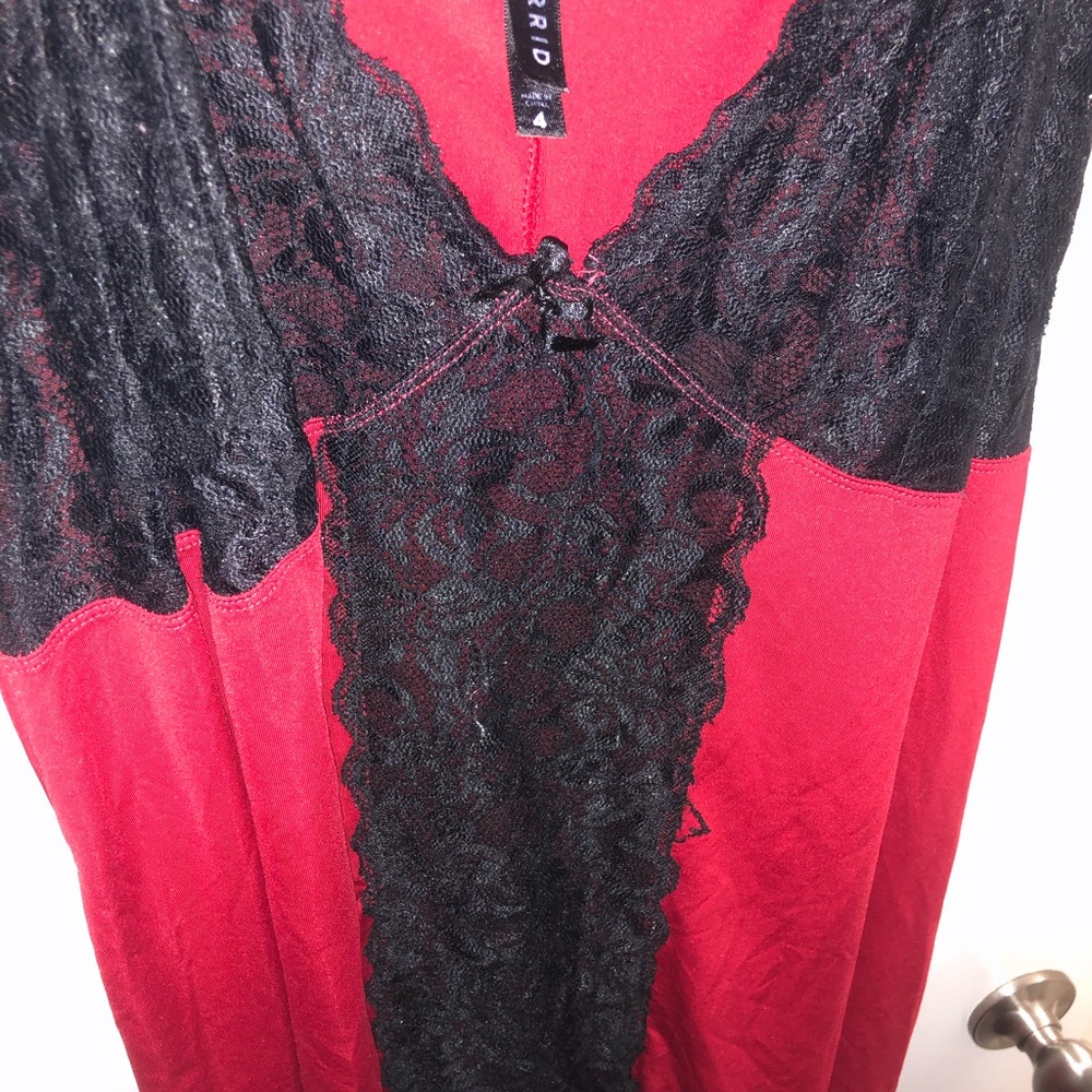 Sexy Red Satin & Black Lace Nightgown